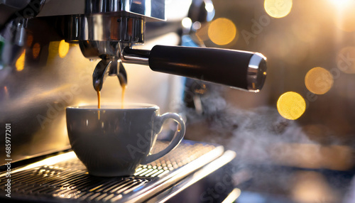 espresso machine pouring espresso into coffee cup