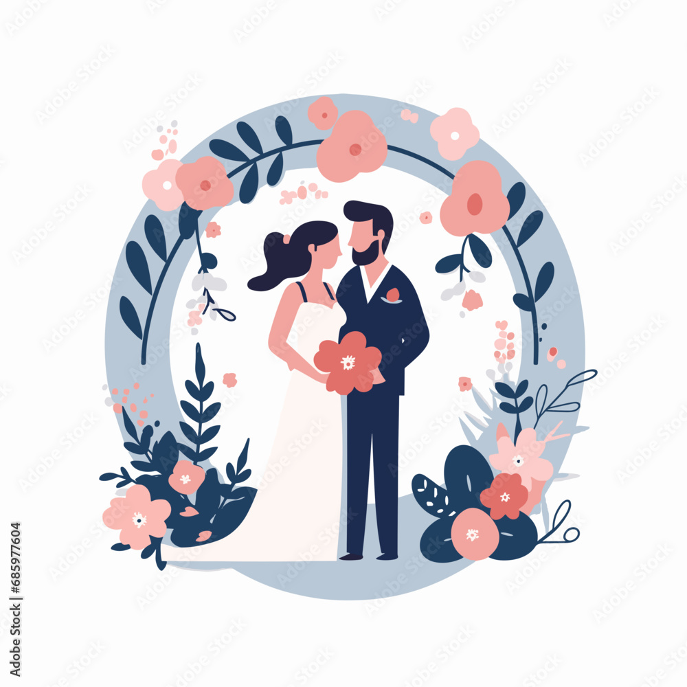 Wedding illustration. Vector. Valentine's concept. Romantic background. Generative AI illustration.