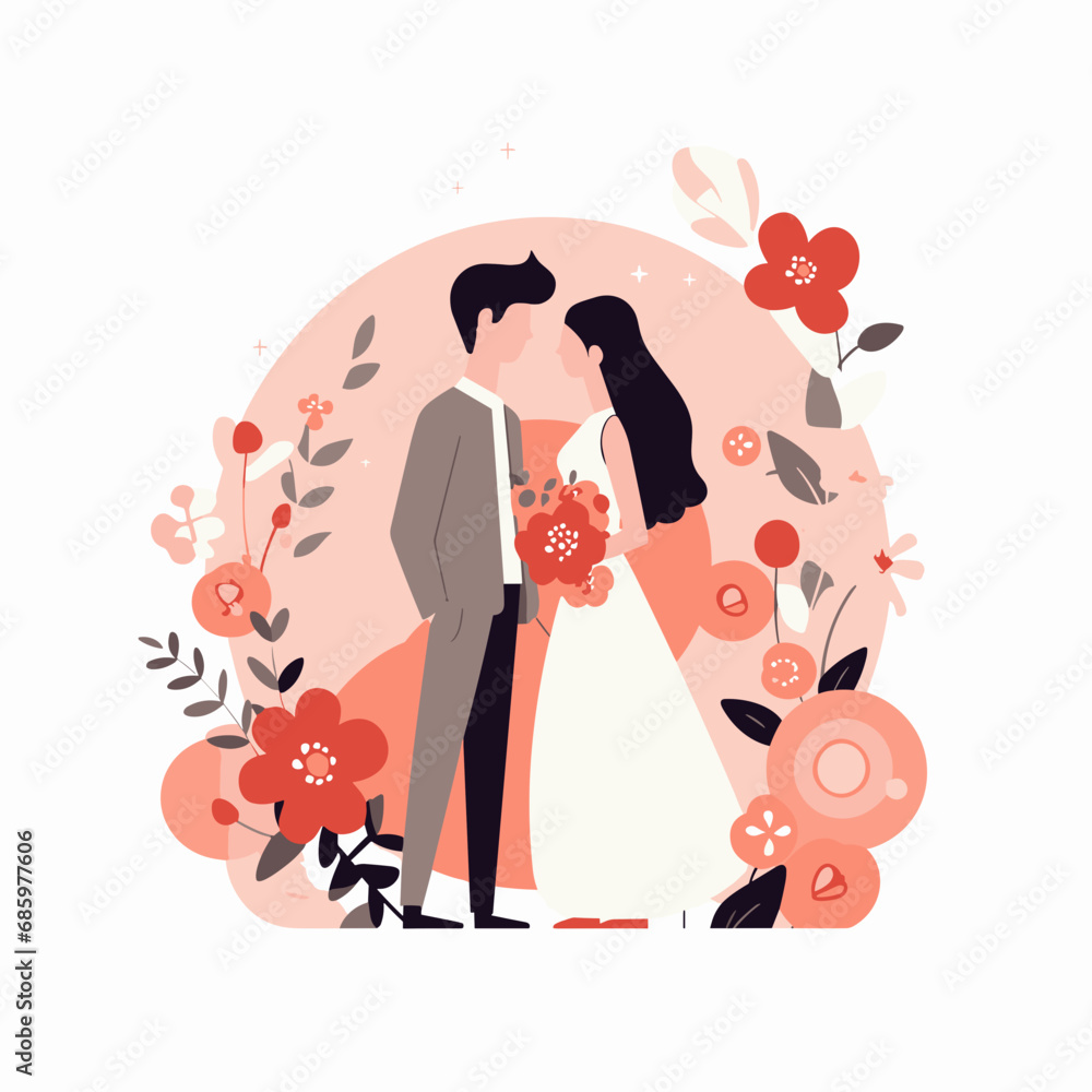 Wedding illustration. Vector. Valentine's concept. Romantic background. Generative AI illustration.