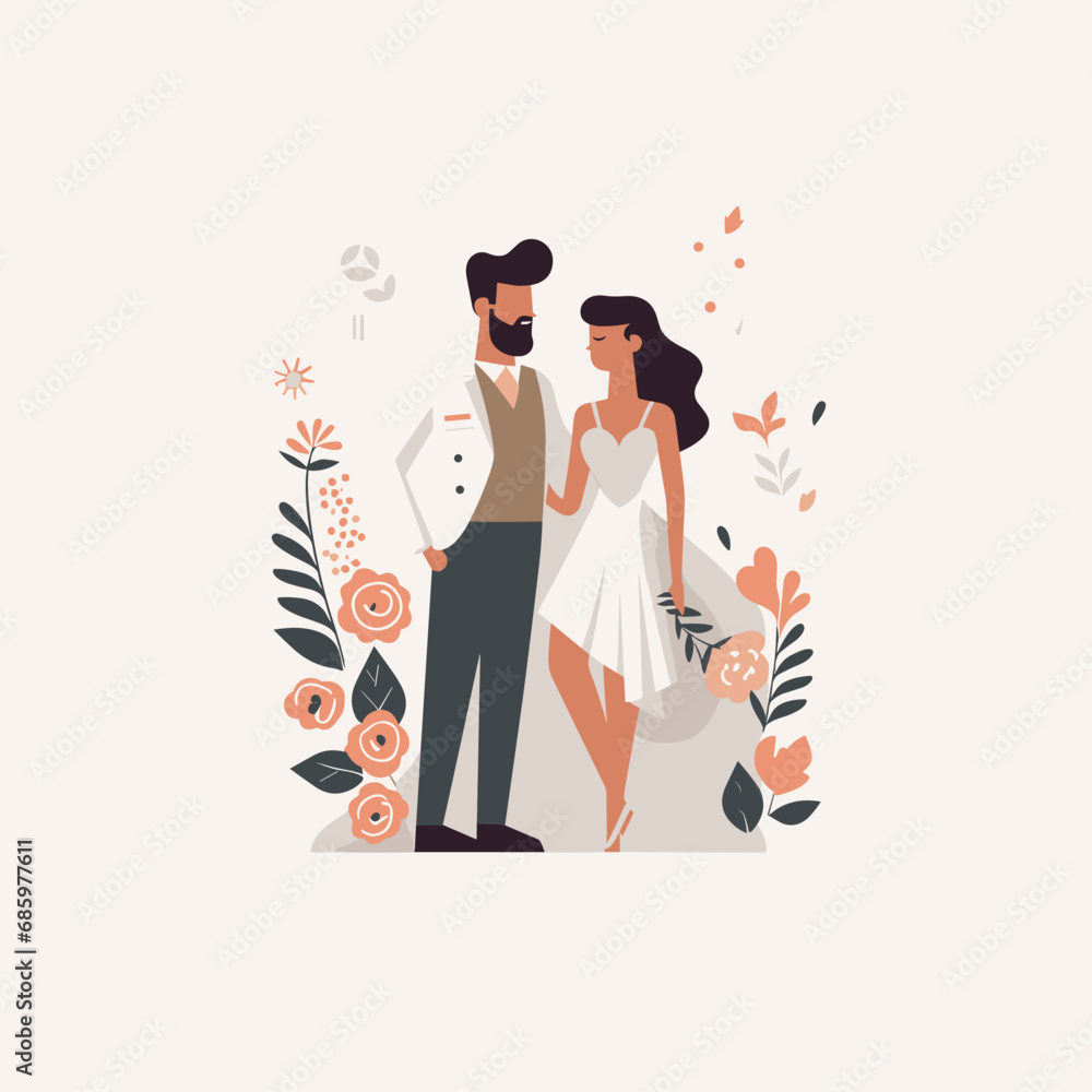 Valentine illustration. Vector. Wedding's concept. Romantic background. Generative AI illustration.
