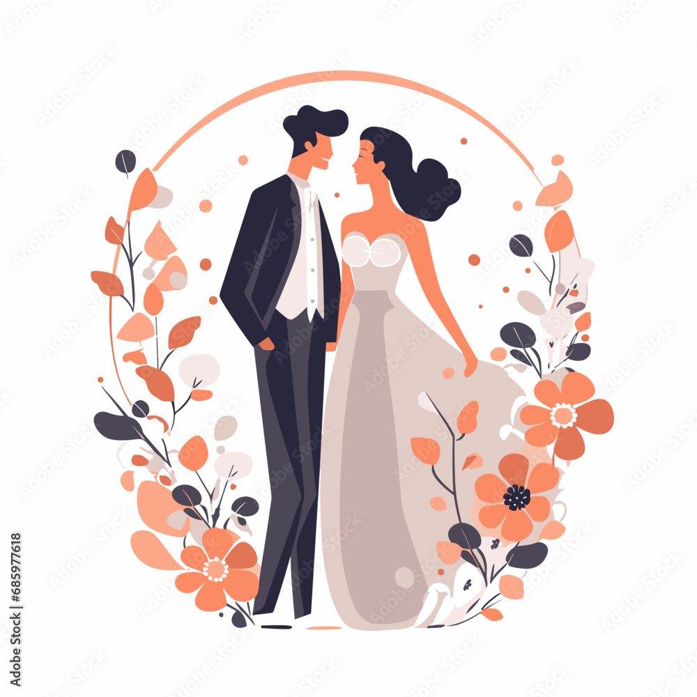 Wedding illustration. Vector. Valentine's concept. Romantic background. Generative AI illustration.