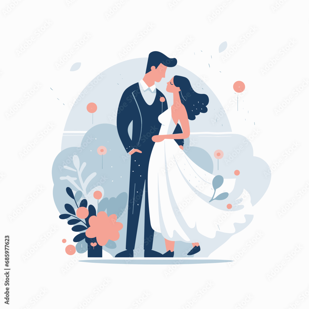 Wedding illustration. Vector. Valentine's concept. Romantic background. Generative AI illustration.