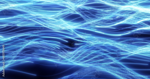 Energy abstract blue lines from dots and waves from magic and electricity background