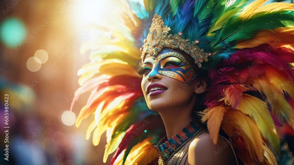 Mardi gras background with Brasil carnival bright dressed woman and copy space Mardi gras background with Brasil carnival bright dressed woman and copy space