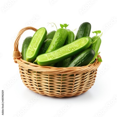 cucumber in a basket isolated on white background