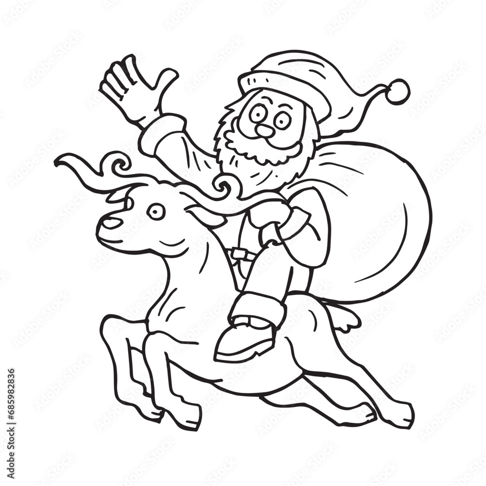 Santa with deer hand drawn illustration element vector Santa with deer hand drawn illustration element vector