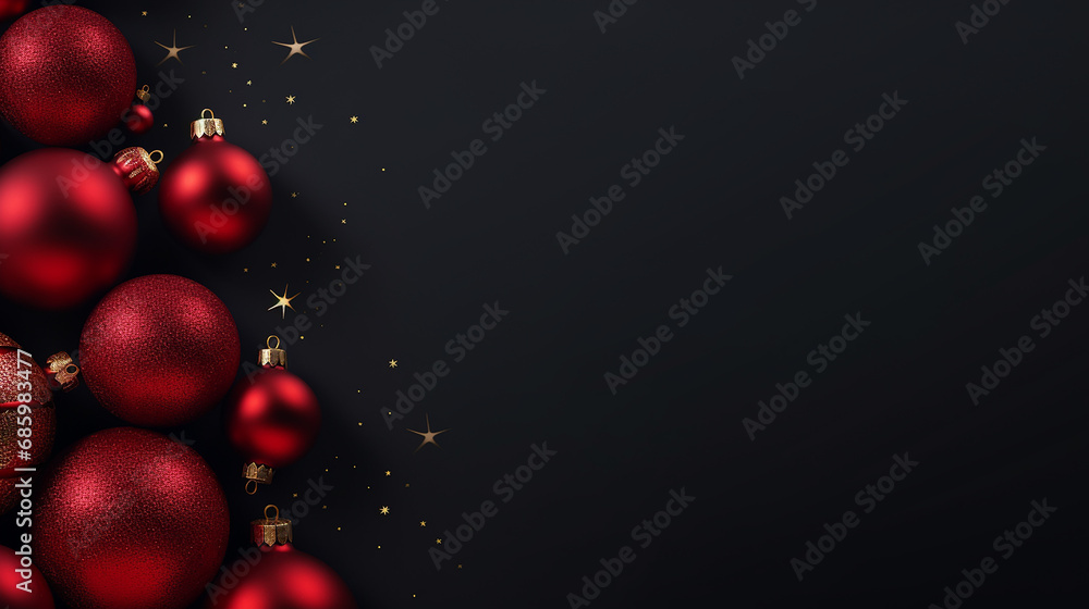 beautiful Christmas balls banner with text space on black background beautiful Christmas balls banner with text space on black background