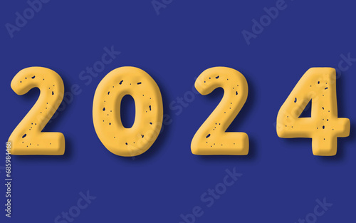 Happy new year 2024 design. With colorful truncated number illustrations. Premium vector design for poster, banner, greeting and new year 2024 celebration.