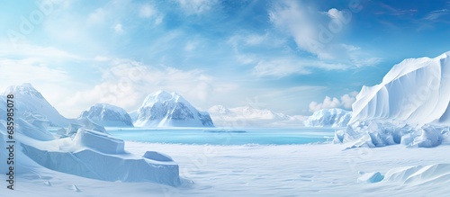 Gorgeous winter backdrop with an Antarctic glacier in snow. photo