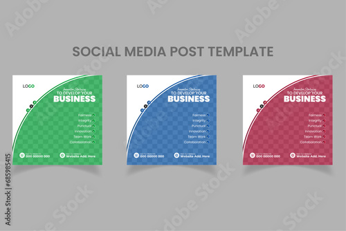 Modern, clean and abstract shapes business social media post template set | Blue, Green and Red gradients (ID: 685985415)
