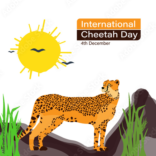 International Cheetah Day poster design. December 4th is International Cheetah Day. Vector, illustration. Cheetah is an endangered animal.