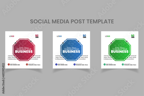 Abstract shapes business social media post template set | Blue, Green and Pink gradients (ID: 685985432)