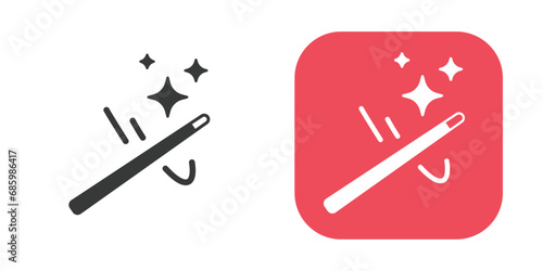 Magic stick wand wave icon simple pictogram graphic, magician rod black white red sign logo with sparkles glyph symbol image, spell enhancement miracle, wizard sorcery tool clipart
