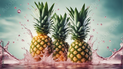 Pineapple in the water colour splash generated by AI
