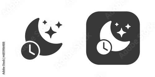 Sleep time night mode simple icon graphic vector set, nighttime bedtime black white pictogram shape silhouette, do not disturb silence status moon crescent with clock symbol glyph image clipart photo