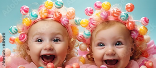 Twins baptized with candy decorations. photo