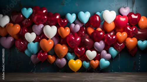 Obraz na płótnie Wall covered with heart balloons. Background with heart shaped balloons. E-commerce. Mother's Day and Valentine's concept. Romantic background. w salonie