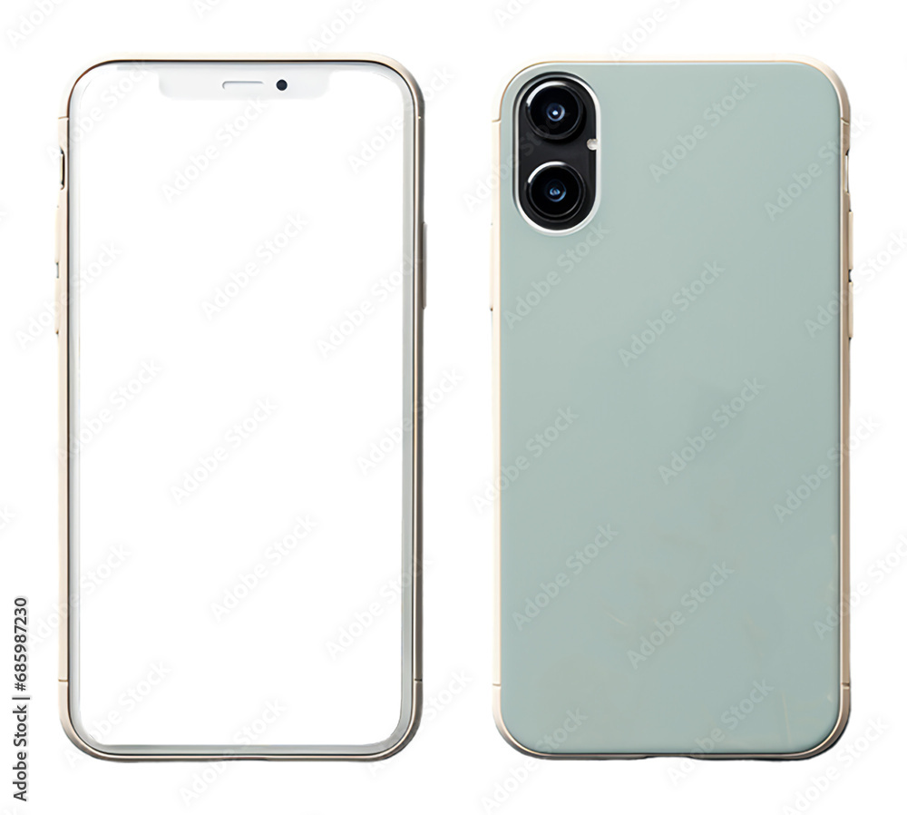 Front and back phone mockup with transparent background, generative ai Front and back phone mockup with transparent background, generative ai