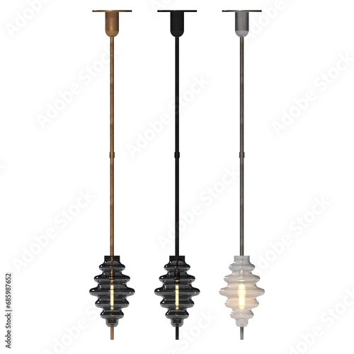 chandelier on the ceiling isolated on white background, hanging lamp, pendant light, 3D illustration, cg render