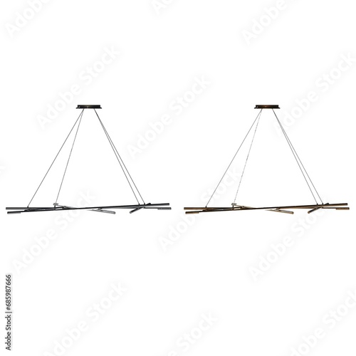 chandelier on the ceiling isolated on white background, hanging lamp, pendant light, 3D illustration, cg render photo
