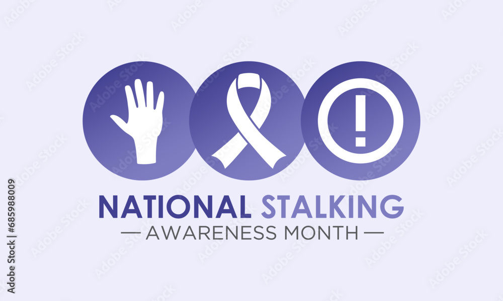Fototapeta premium National stalking awareness month is observed every year in january. Vector template for banner, greeting card, poster with background. Vector illustration.