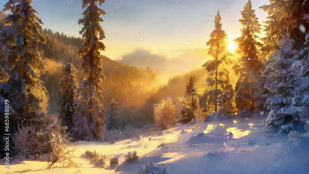 Animated Painting Of Winter Canyon In Morning Animated Painting Of Winter Canyon In Morning