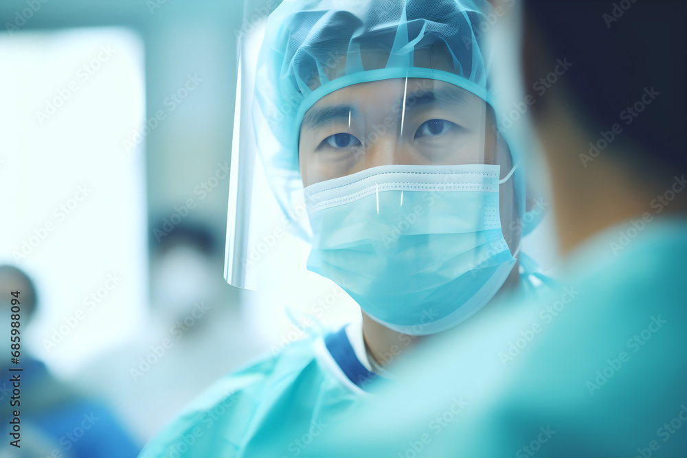 portrait of Asian surgeon in emergency room performing surgery portrait of Asian surgeon in emergency room performing surgery