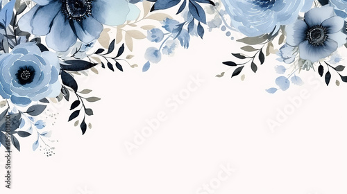 Fototapeta Naklejka Na Ścianę i Meble -  beautiful design watercolor floral background square frame with blue flower design on white background