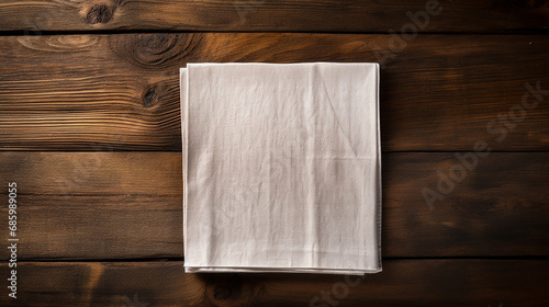dark wooden background with white napkin