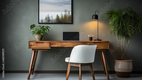 Modern home office with desk and chair. © senadesign
