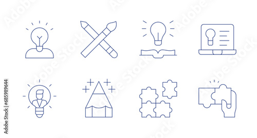 Creativity icons. Editable stroke. Containing lightbulb, puzzle, idea, team, creativity, creative spark, guru, creative.