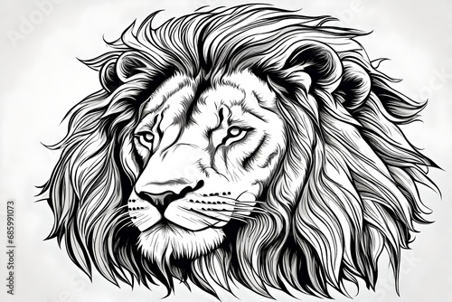 A tattoo of a black and white, isolated Lion on a white background