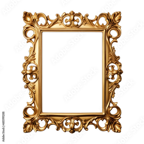 Gold Picture Frame Isolated on Transparent or White Background, PNG