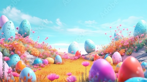 Easter theme wide scene abstract art spring Ai Generative