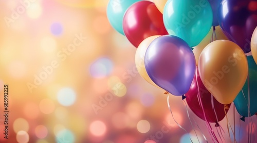Multi-colored balloons on festive background with bokeh