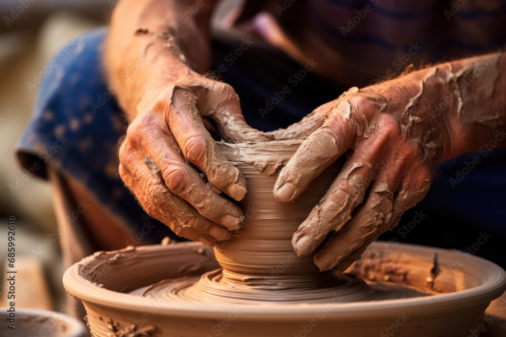 Artisan Hands Crafting Pottery on a Wheel