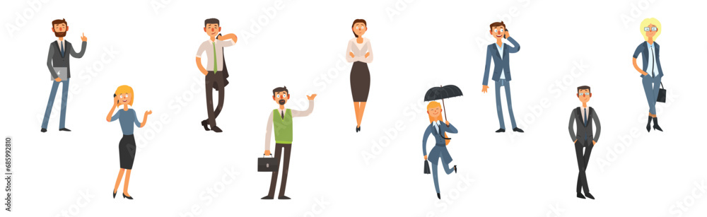 Happy Man and Woman Office Worker in Formal Wear Vector Set