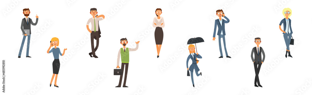 Happy Man and Woman Office Worker in Formal Wear Vector Set Happy Man and Woman Office Worker in Formal Wear Vector Set
