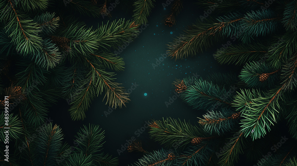 Christmas tree branches background in dark green