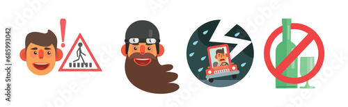 Road Traffic Safety Drive Rules Flat Icon Vector Set