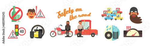 Road Traffic Safety Drive Rules Flat Icon Vector Set