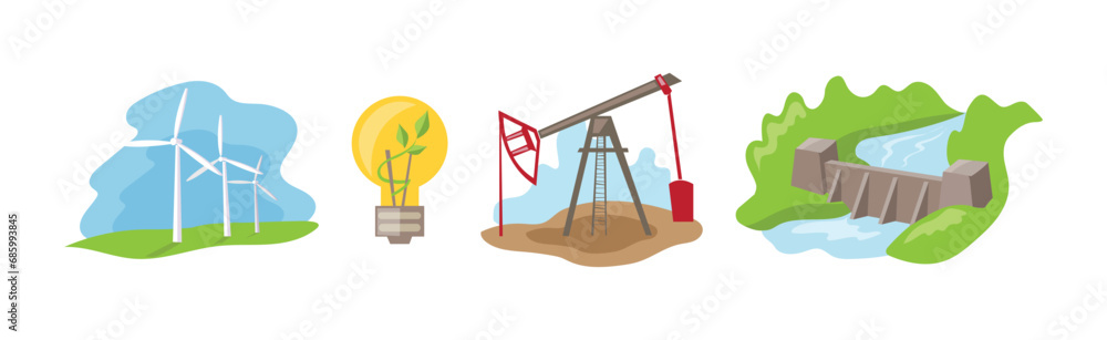 Natural Resources Industrial Extraction Item and Element Vector Set