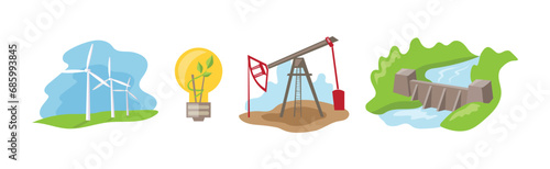 Natural Resources Industrial Extraction Item and Element Vector Set