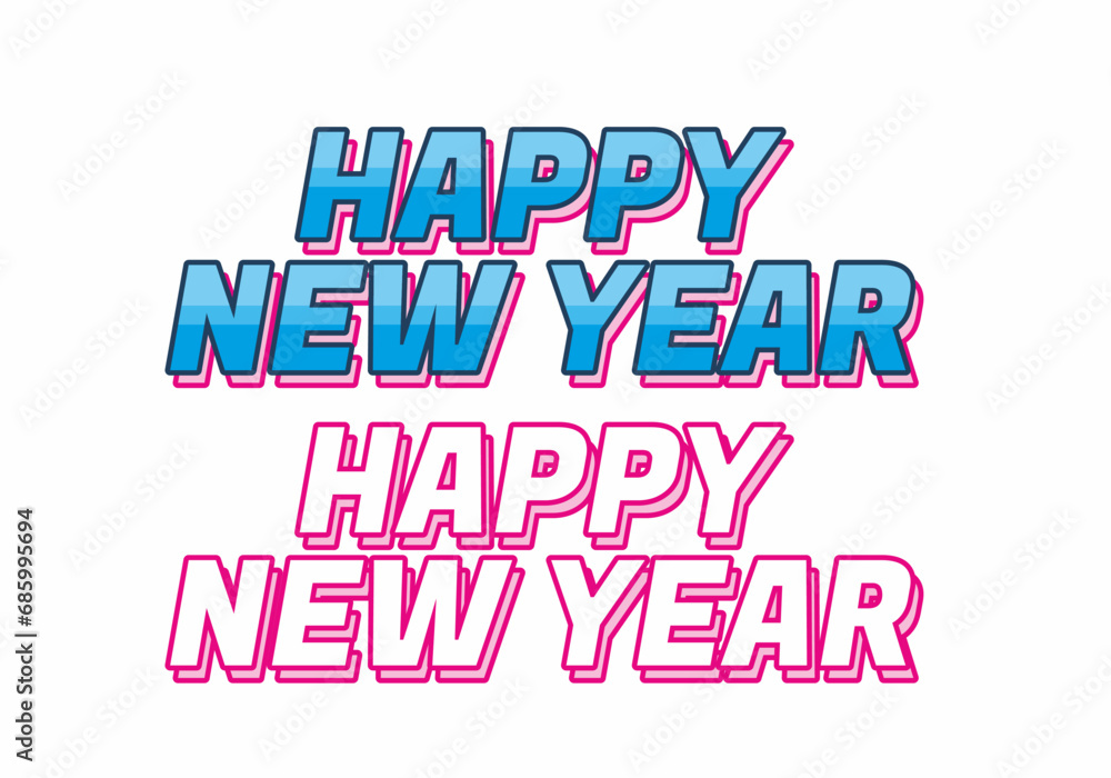 Happy new year text effect design in blue pink colors. white background Happy new year text effect design in blue pink colors. white background