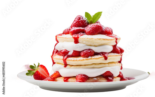 Fluffy Strawberry Shortcake Stack on Transparent Background