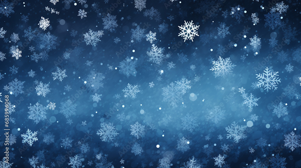 winter print with blue snowflakes on dark blue background