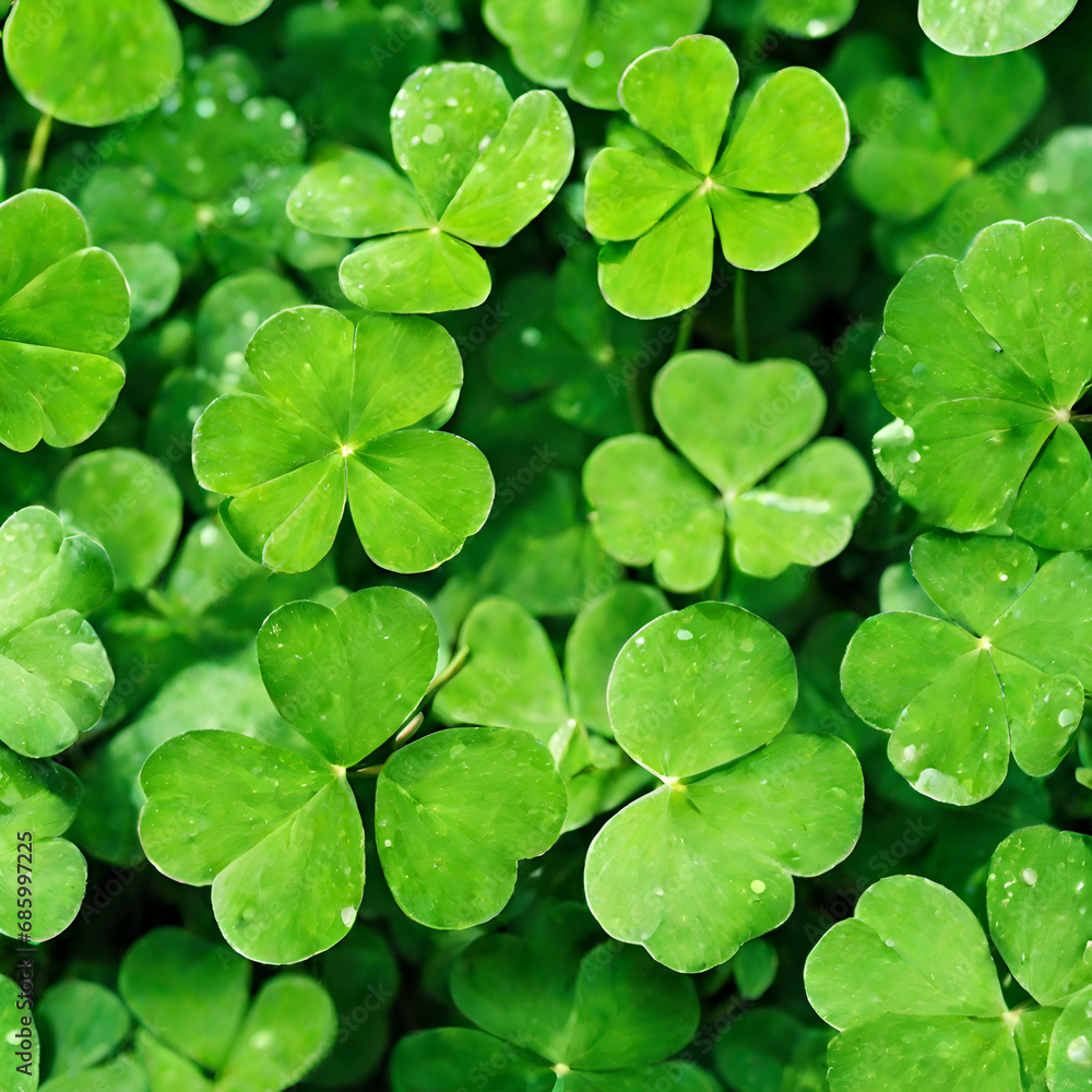 Beautiful background with bright green clover leaves for St. Patrick's Day Beautiful background with bright green clover leaves for St. Patrick's Day