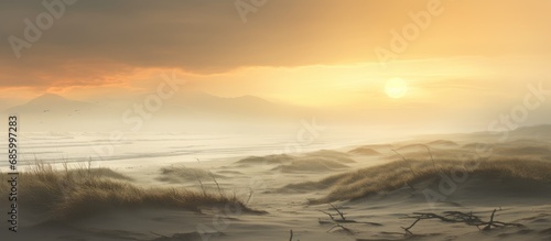 Misty morning on the dunes: Dawning tranquility.