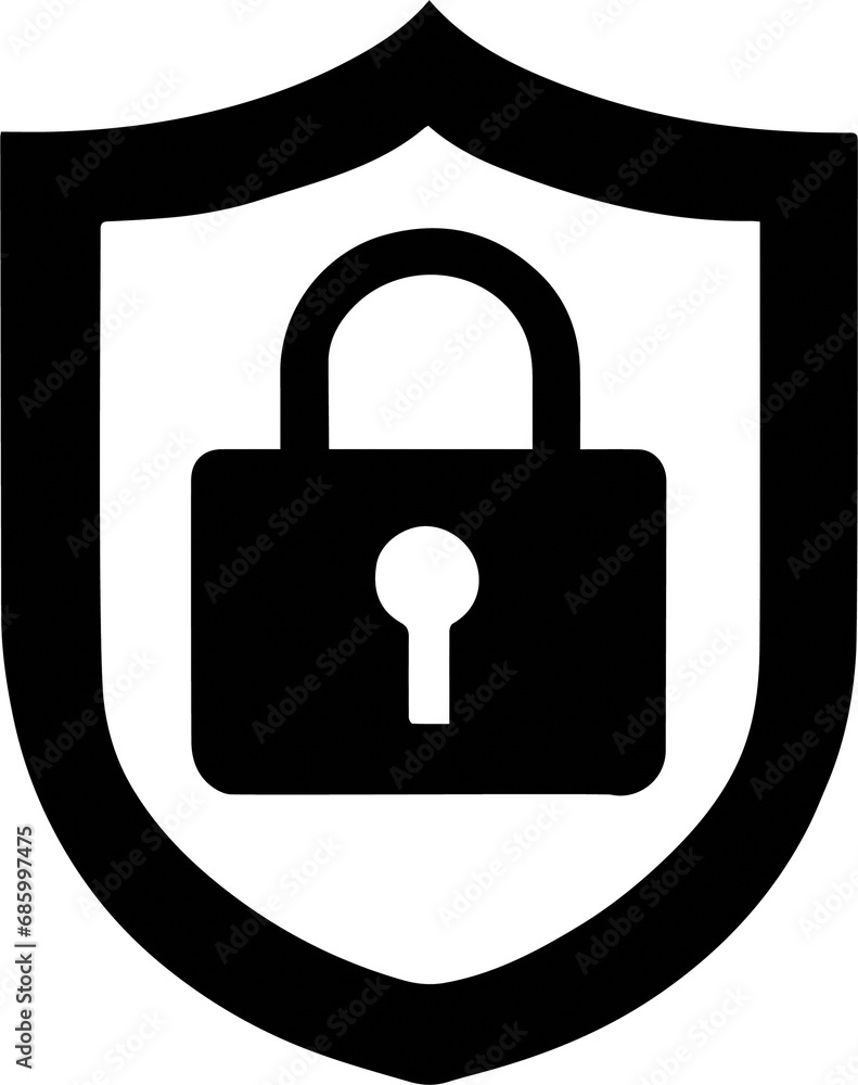 Lock and Shield Icon - Black and White Illustration Transparent PNG for ...