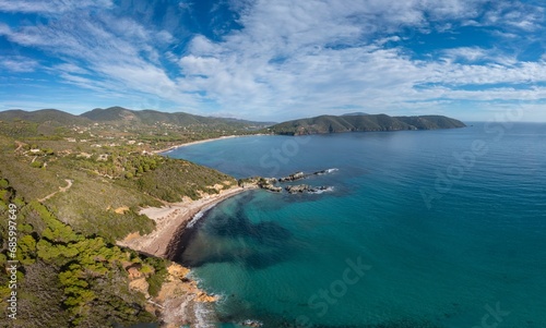 drone view of Laconella and Lacona Beach on the island of Elba photo